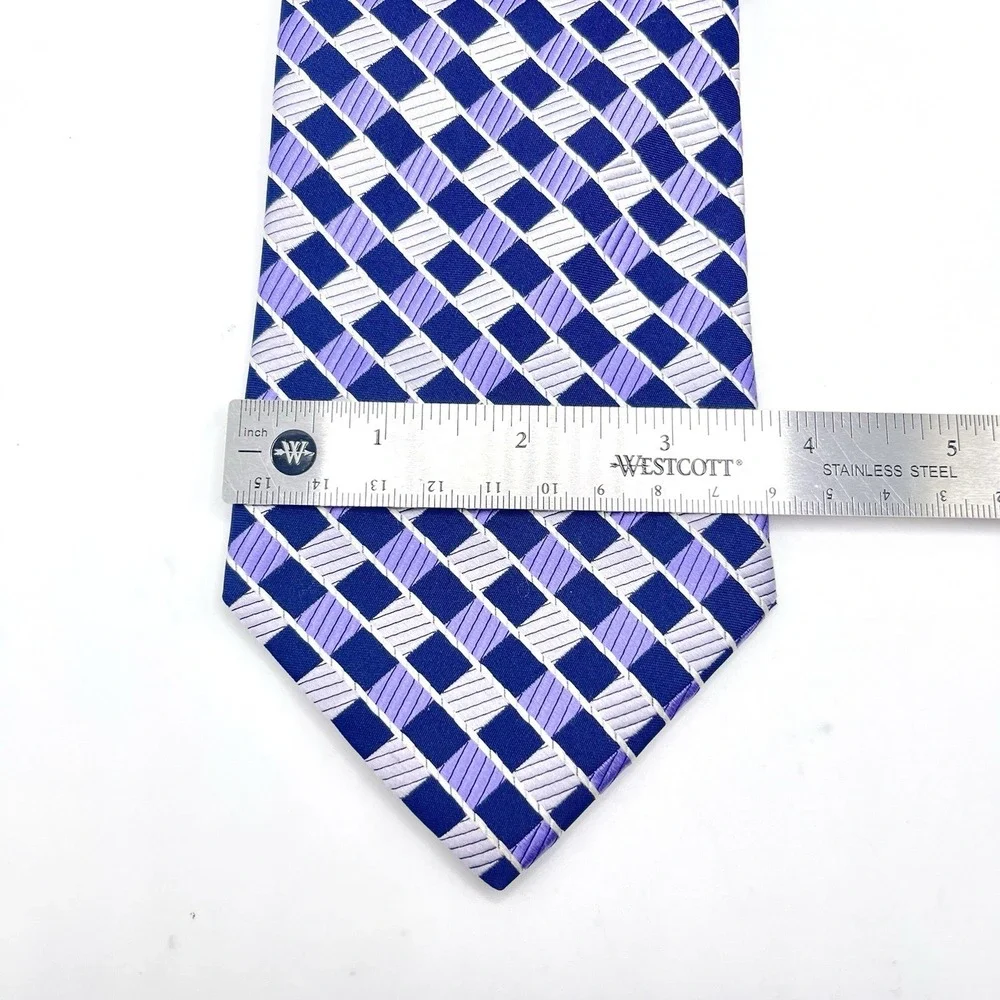 JOS. A. BANK Signature Men's Silk Tie Purple‎ Blue Gray Squares 7 Fold Jacquard